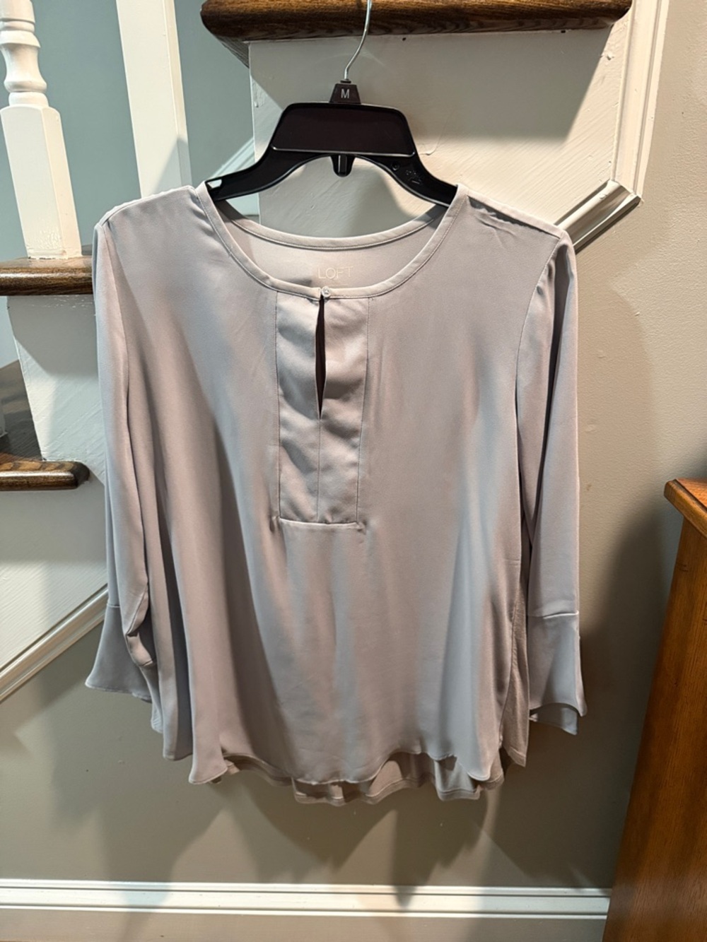 LOFT Women's Light GreyBlouse - Round Neck 3/4 Sleeve
